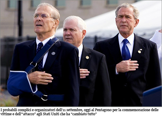 President George W. Bush, first lady Laura Bush, Vice President Dick Cheney and Cheney's wife Lynne participate in a moment of silence to mark the seventh anniversary of the 9/11 terrorist attacks at the South Lawn of the White House September 11, 2008 in Washington 11-9.jpg