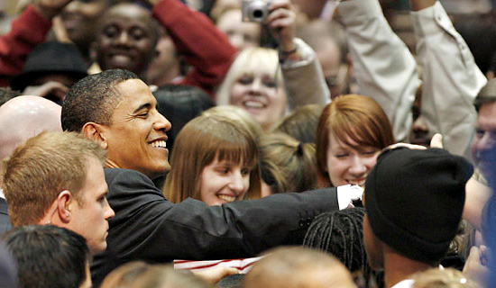 Senator Barack Obama after a campaign speech at the University of Cincinnati on Monday. 20080206OBAMA-slide-10-.jpg