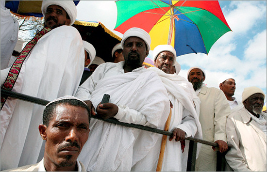 Ethiopian Jewish elders take part in the mass prayer during the Sigd holiday in Jerusalem, Israel. Ethiopian-Jews.jpg