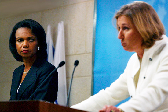 Israeli Foreign Minister Tsipi Livni talks during a press conference after het meeting with the UN delegation, led by Secretary-General Kofi Annan's special political adviser, Vijay Nambiar, in Jerusalem. Israel is engaged in a diplomatic process to end the current crisis with Lebanon, Foreign Minister Tzippi Livni said Tuesday after meeting a UN delegation sent to Jerusalem in a first real mediation effort to end the Israeli assault on its northern neighbour. Livni.jpg