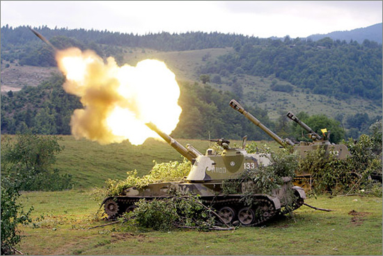 A Russian mobile artillery unit fired toward a Georgian position outside Dzhava on Saturday. Mikhail-Saakashvili550.jpg