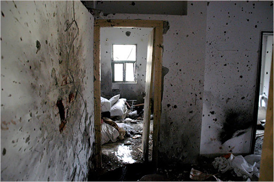 The interiors of Nariman House, a Chabad-Lubavitch Jewish center in Mumbai, after the attack and subsequent commando operation. Six people were killed there, including the Brooklyn couple who operated the center. Nariman_House.jpg