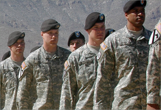 March 06, 2008: Soldiers from the 4th BCT, 1st Armd. Div., march past the review stand during a reflag ceremony at Noel Field, Wednesday. army.mil.jpg