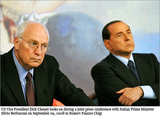 US Vice President Dick Cheney (L) looks on during a joint press conference with Italian Prime Minister Silvio Berlusconi (R) on September 09, 2008 in Rome's Palazzo Chigi. cheney_berl_mccain_550.jpg