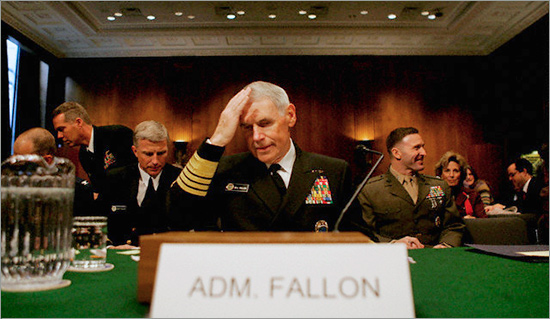 Admiral William Fallon fixes his hair before testifying at his confirmation hearing before the Senate Armed Services Committee on Capitol Hill in Washington, DC. Fallon is nominated to be the next commander of US Central Command. If confirmed, his territory would include Iraq, Iran, and Afghanistan. fallon.jpg