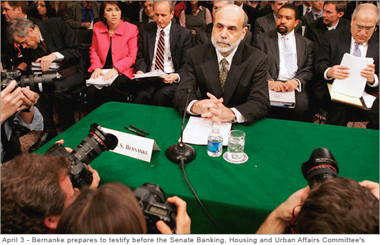 Chairman of the Federal Reserve Board Ben Bernanke prepares to testify before the Senate Banking, Housing and Urban Affairs Committee's hearing on the response by federal regulators to ongoing turmoil in U.S. credit and mortgage markets and the near collapse of Bear Stearns, on Capitol Hill in Washington, DC. ghost.jpg